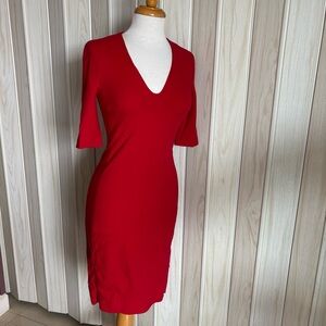 Diane Von Furstenberg Red V-Neck Midi Sheath Dress